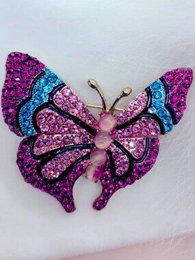 Pink Butterfly Rhinestone Brooch
